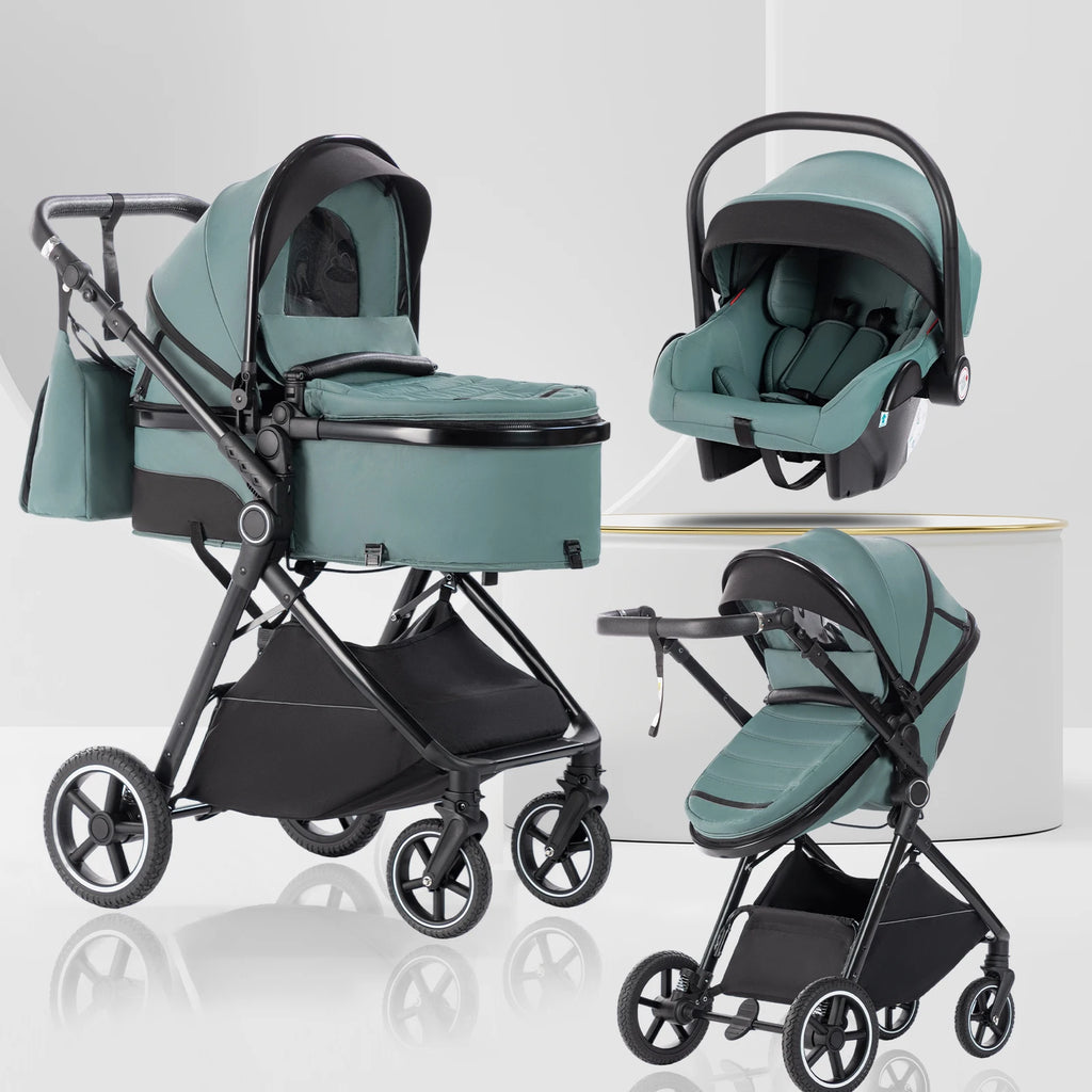Kinderwagen 3 in 1 – Einfach faltbarer,  mit Sicherheitssitz, EU-Standard, geeignet für Neugeborene.