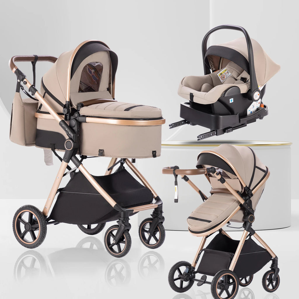 Kinderwagen 3 in 1 – Einfach faltbarer,  mit Sicherheitssitz, EU-Standard, geeignet für Neugeborene.