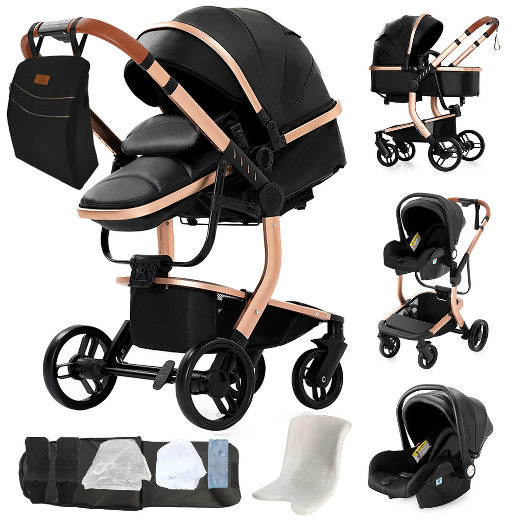 PU leder - Leichter 3-in-1 Kinderwagen – Babywagen mit PU-Rädern, faltbar & vielseitig nutzbar ab Geburt