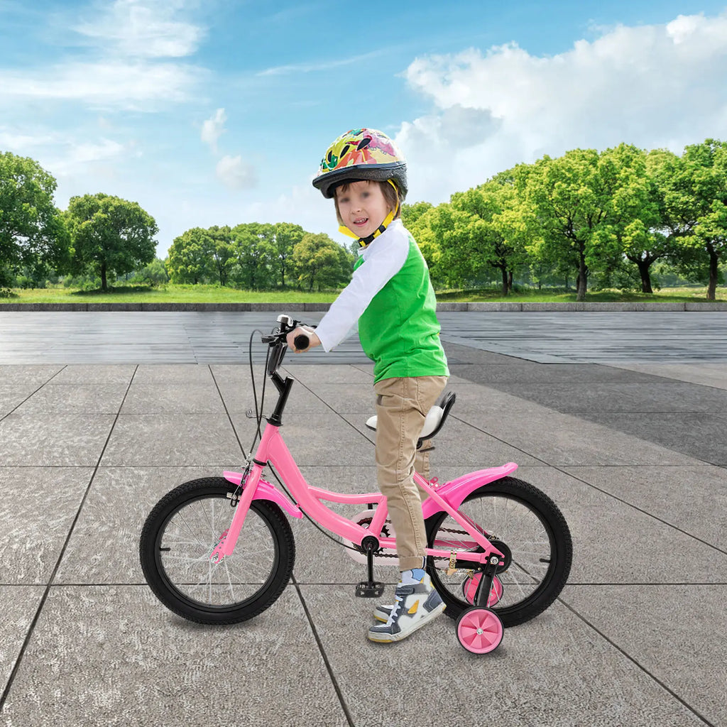 16-Zoll Kinderfahrrad für Jungen & Mädchen (5–8 Jahre) – Doppelbremssystem, Stützräder, erhältlich in Grün/Pink/Gelb