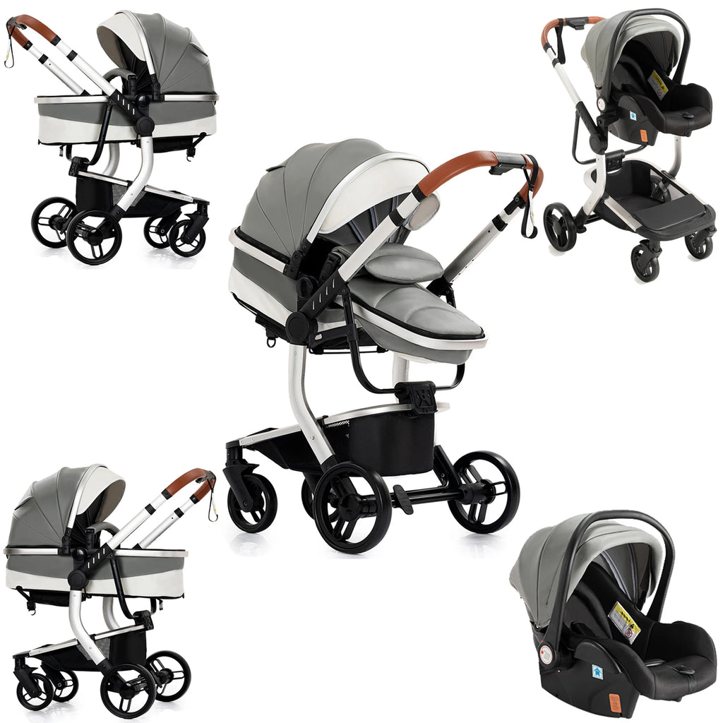 PU leder - Leichter 3-in-1 Kinderwagen – Babywagen mit PU-Rädern, faltbar & vielseitig nutzbar ab Geburt