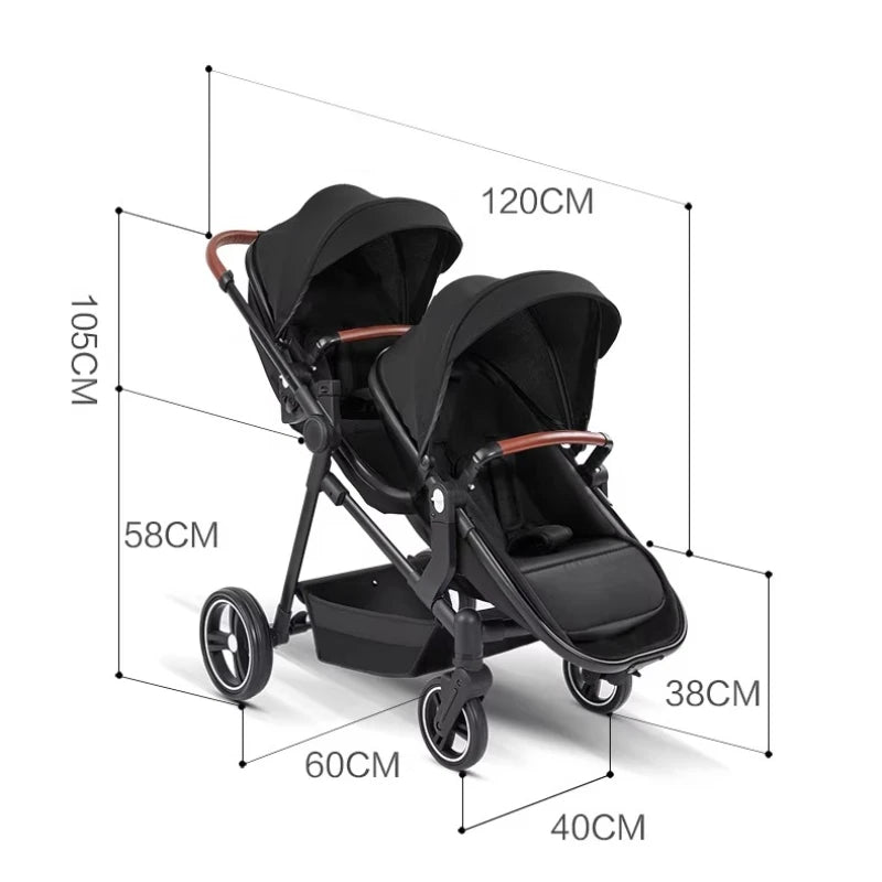 Leichter Zwillingskinderwagen – Faltbarer Doppelsitz-Kinderwagen, tragbarer und multifunktional