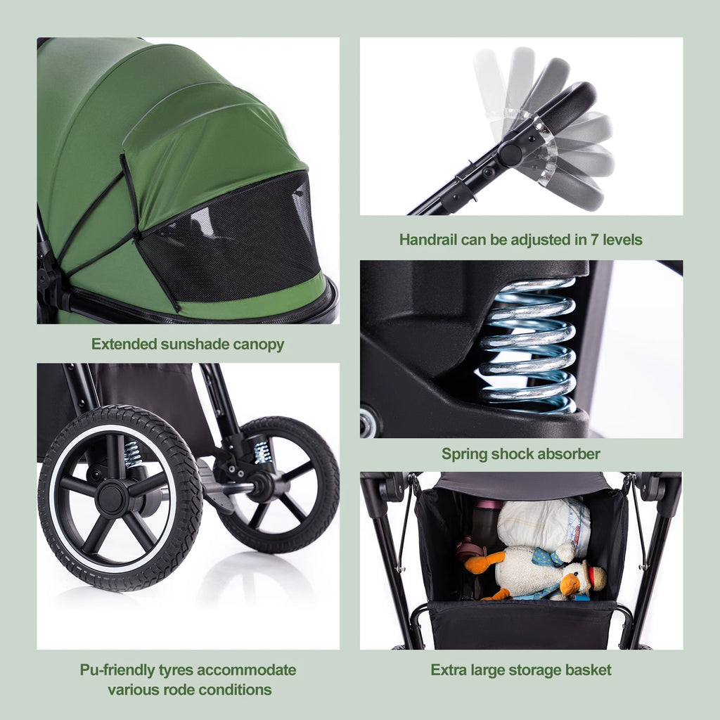 Kinderwagen 3 in 1 – Einfach faltbarer,  mit Sicherheitssitz, EU-Standard, geeignet für Neugeborene.
