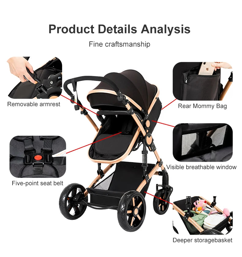 Baby Kinderwagen, Hochlandschafts-Kinderwagen mit Babywanne, Wasserabweisender Kinderwagen.