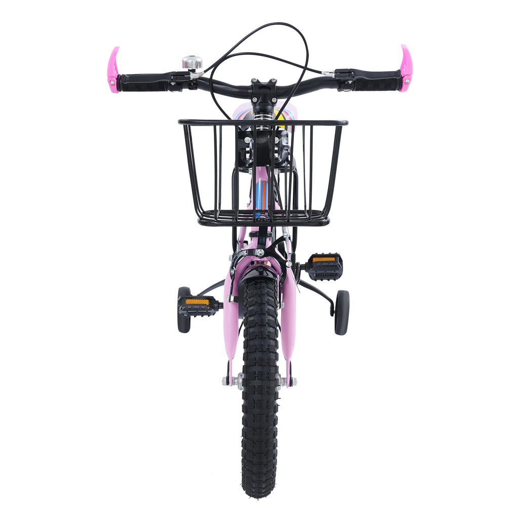 14 Zoll Kinderfahrrad mit verstellbarem Sitz, Stützrädern, Korb & Rücksitz, bis 50 kg belastbar, für Kinder 3–5 Jahre