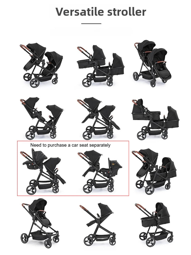 Leichter Zwillingskinderwagen – Faltbarer Doppelsitz-Kinderwagen, tragbarer und multifunktional
