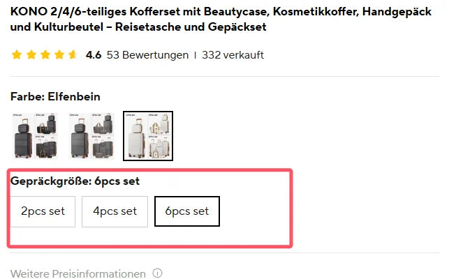 2/4/6-teiliges Beauty Case & Reiseset – Kosmetikkoffer, Handgepäck & Kulturbeutel