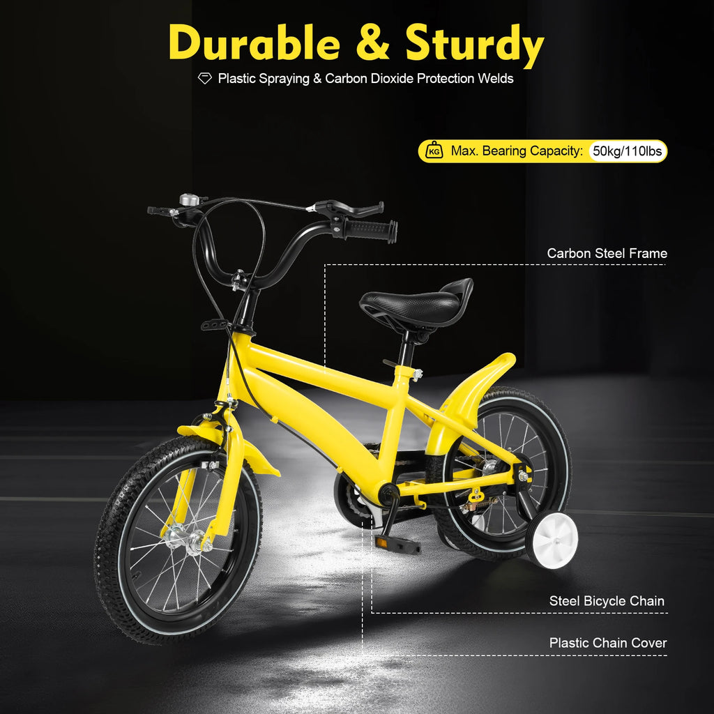 14-Zoll Kinderfahrrad mit Stützrädern – Verstellbarer Sattel, Doppelbremse, für Kinder von 2–4 Jahren