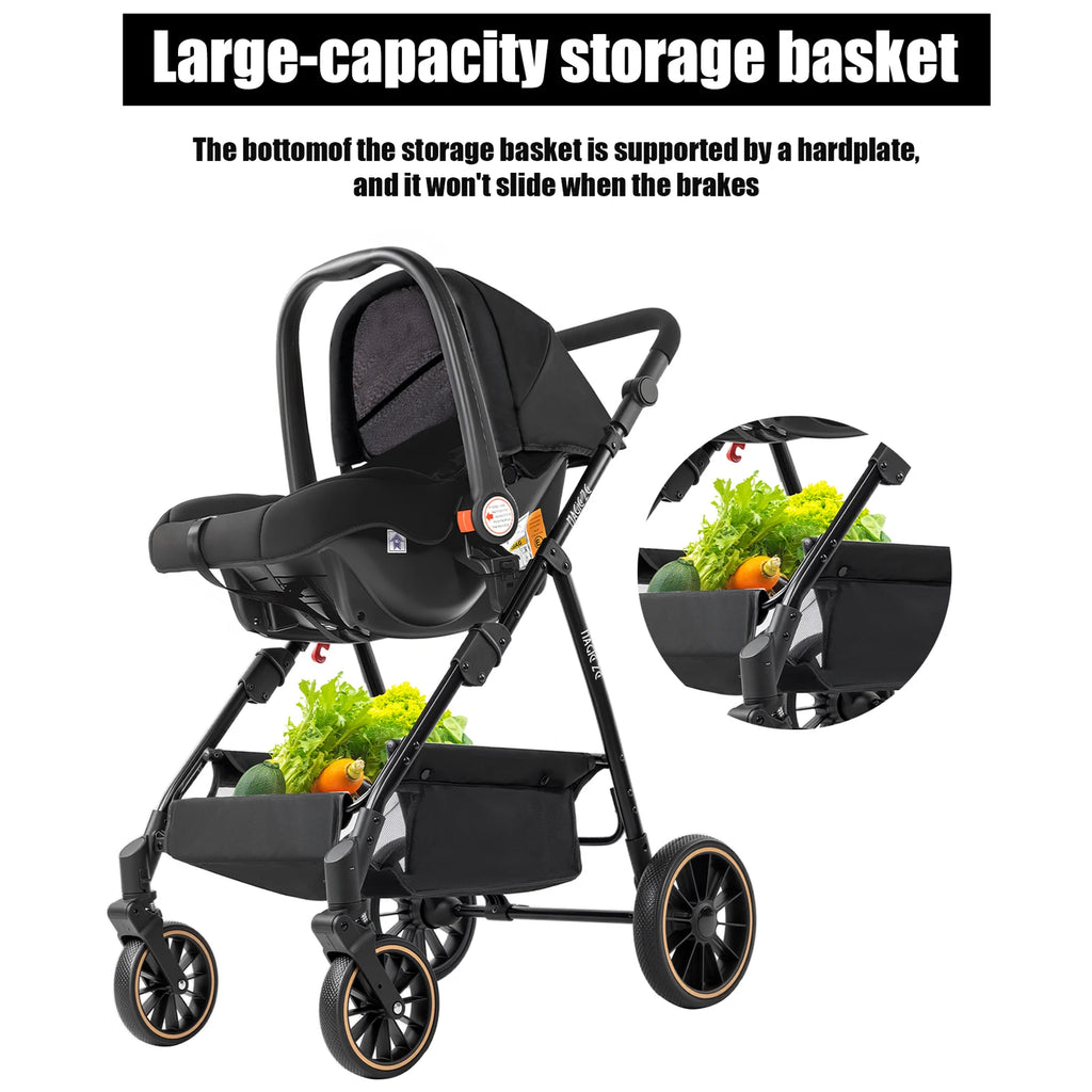 3-in-1 Kinderwagen, Sportwagen mit verstellbarem Schiebebügel, umkehrbarem Sitz und leichtem, faltbarem Rahmen