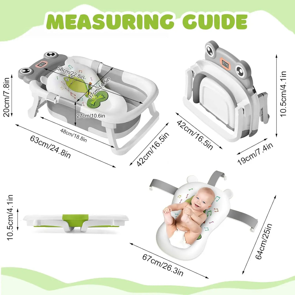 Faltbare Babybadewanne mit Badesitz, Thermometer, Duschkappe & Bürste – Für Neugeborene & Kleinkinder (0–36 Monate)