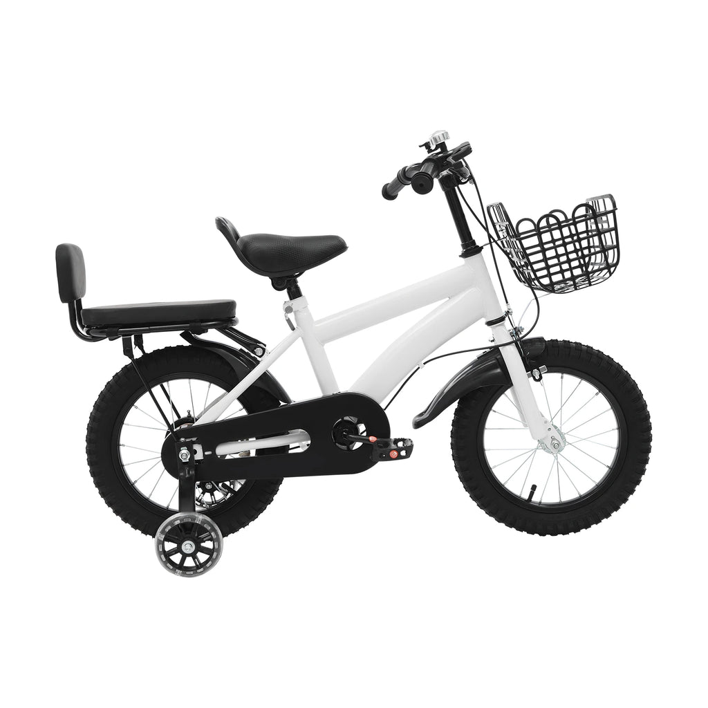 14 Zoll Kinderfahrrad – Verstellbares Fahrrad mit Stützrädern, Korb & Rücksitz, für Kinder 3–5 Jahre
