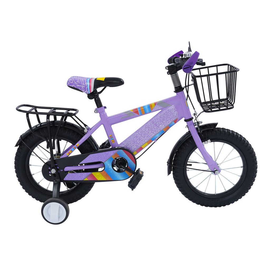 14 Zoll Kinderfahrrad mit verstellbarem Sitz, Stützrädern, Korb & Rücksitz, bis 50 kg belastbar, für Kinder 3–5 Jahre