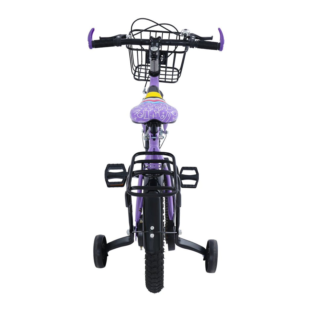 14 Zoll Kinderfahrrad mit verstellbarem Sitz, Stützrädern, Korb & Rücksitz, bis 50 kg belastbar, für Kinder 3–5 Jahre