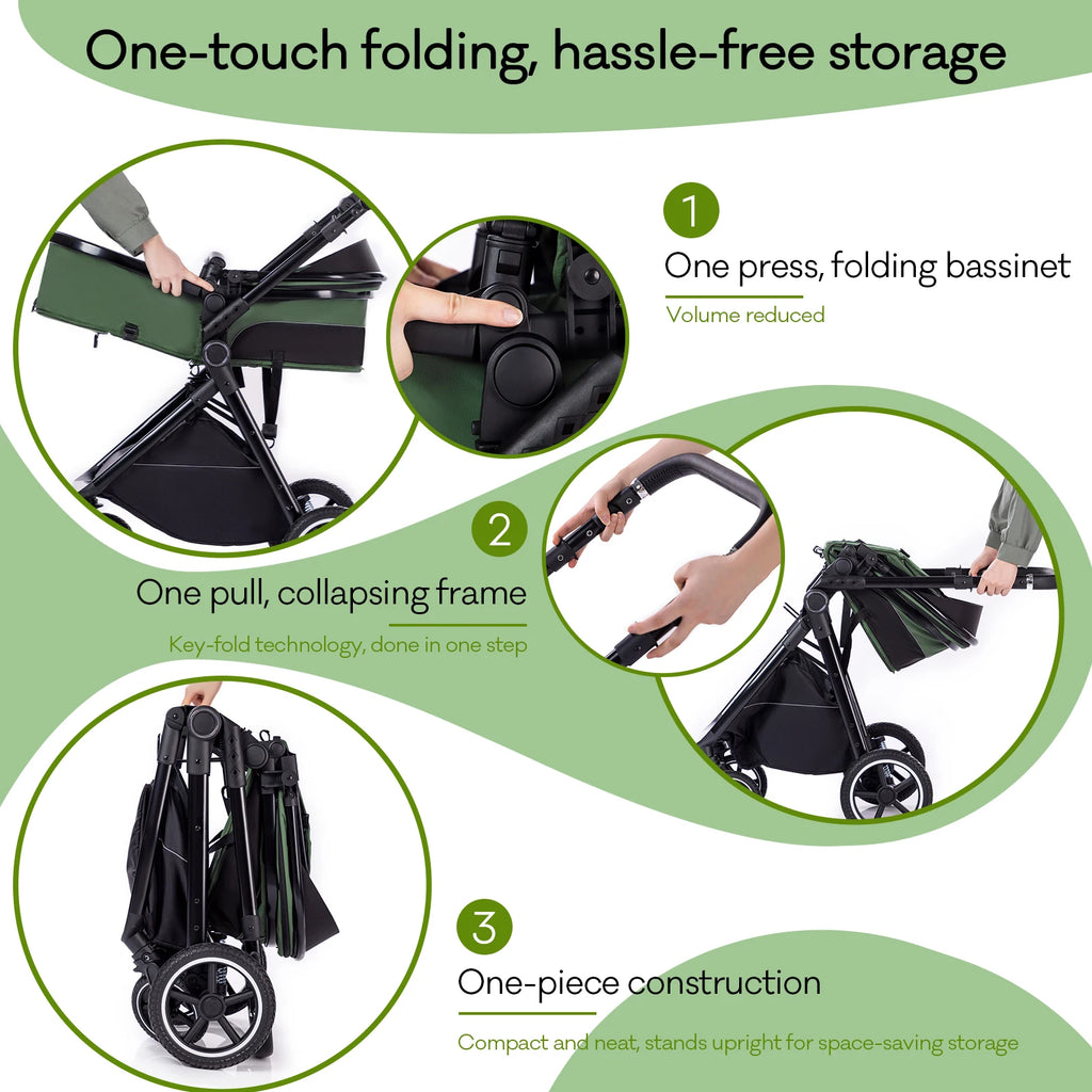 Kinderwagen 3 in 1 – Einfach faltbarer,  mit Sicherheitssitz, EU-Standard, geeignet für Neugeborene.