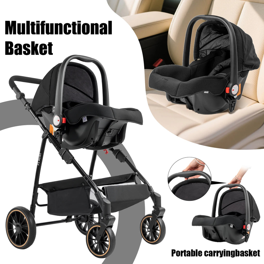 3-in-1 Kinderwagen, Sportwagen mit verstellbarem Schiebebügel, umkehrbarem Sitz und leichtem, faltbarem Rahmen