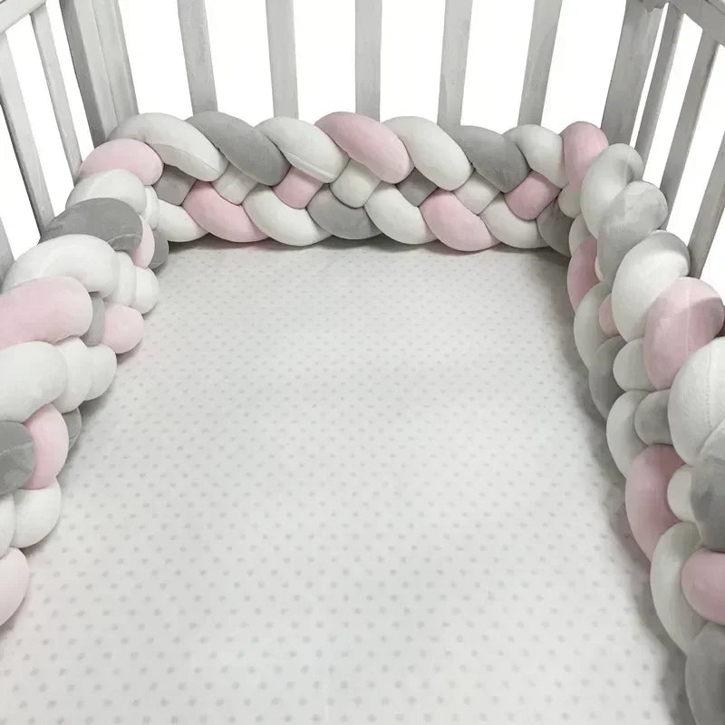 1–5 m Baby-Bettschutz – geflochtenes Knotenkissen mit vier Strängen, Stoßschutz fürs Kinderbett, weiche Deko fürs Babyzimmer