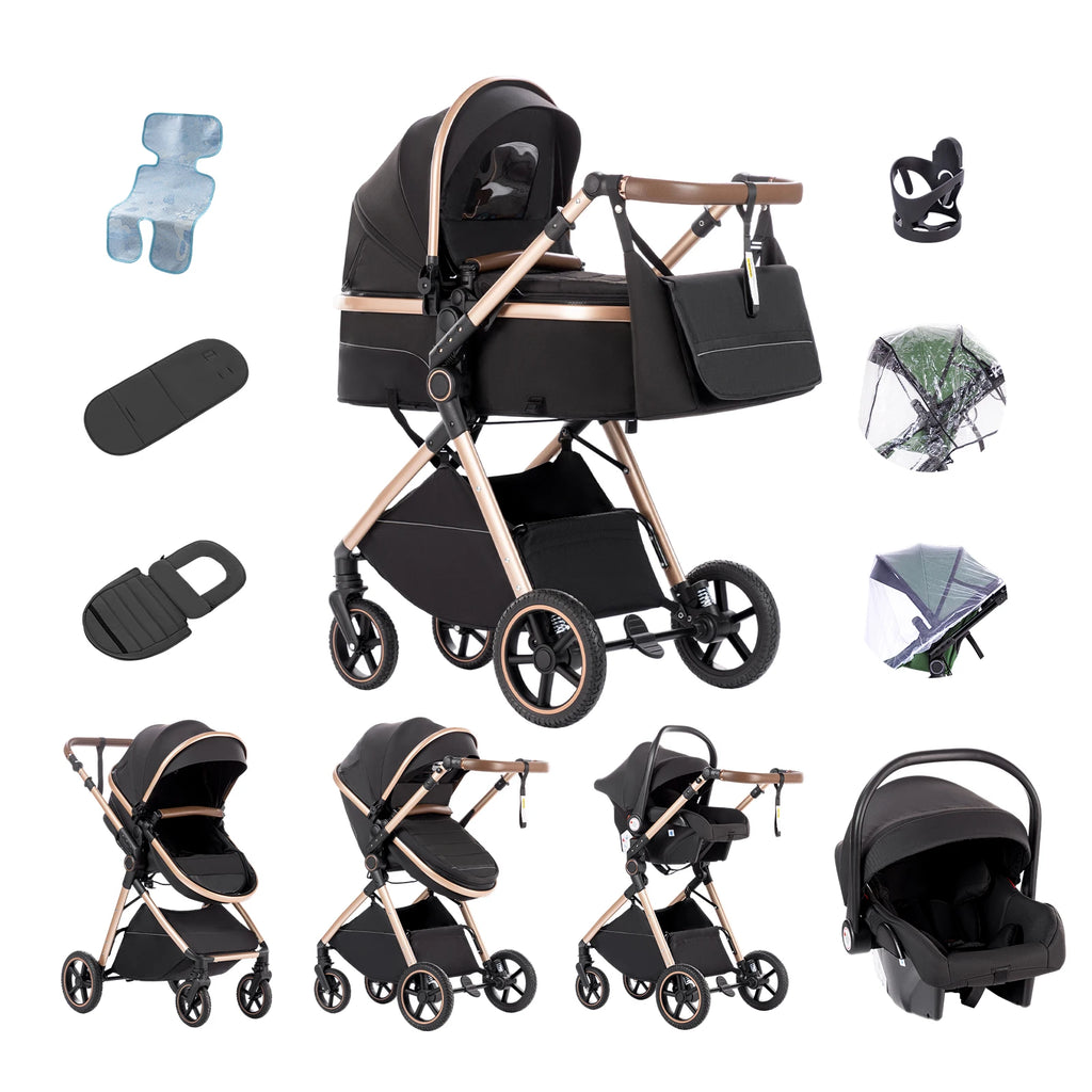 Kinderwagen 3 in 1 – Einfach faltbarer,  mit Sicherheitssitz, EU-Standard, geeignet für Neugeborene.