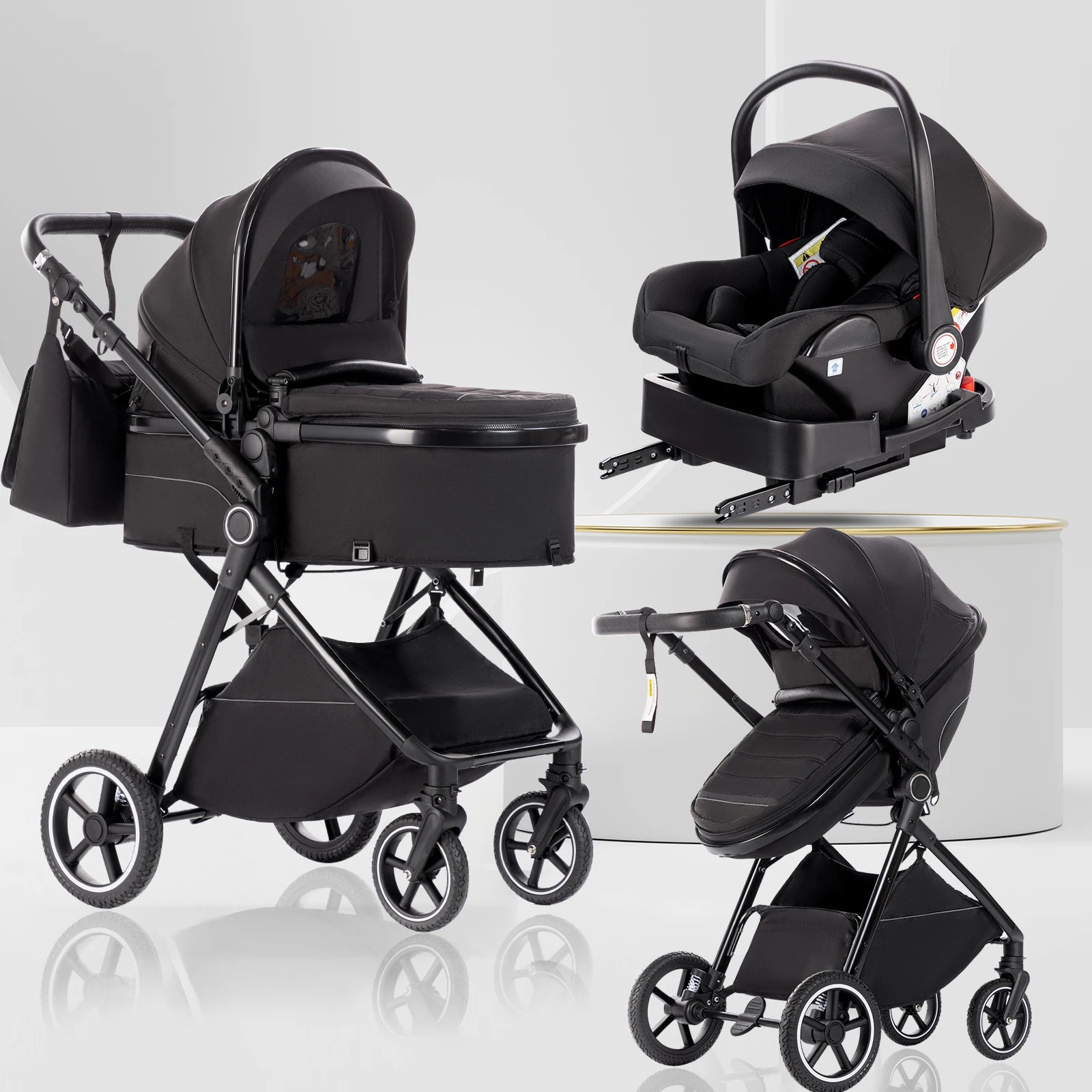 Kinderwagen 3 in 1 – Einfach faltbarer,  mit Sicherheitssitz, EU-Standard, geeignet für Neugeborene.