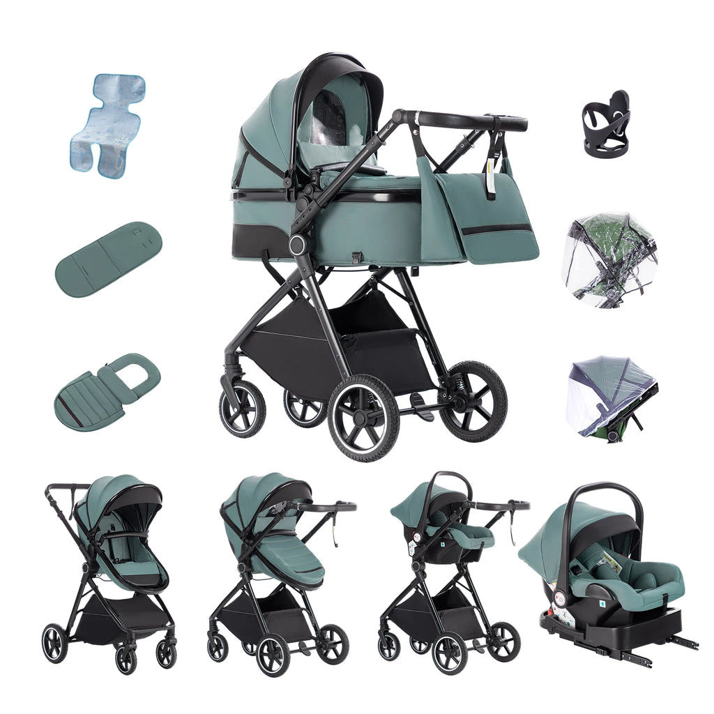 Kinderwagen 3 in 1 – Einfach faltbarer,  mit Sicherheitssitz, EU-Standard, geeignet für Neugeborene.