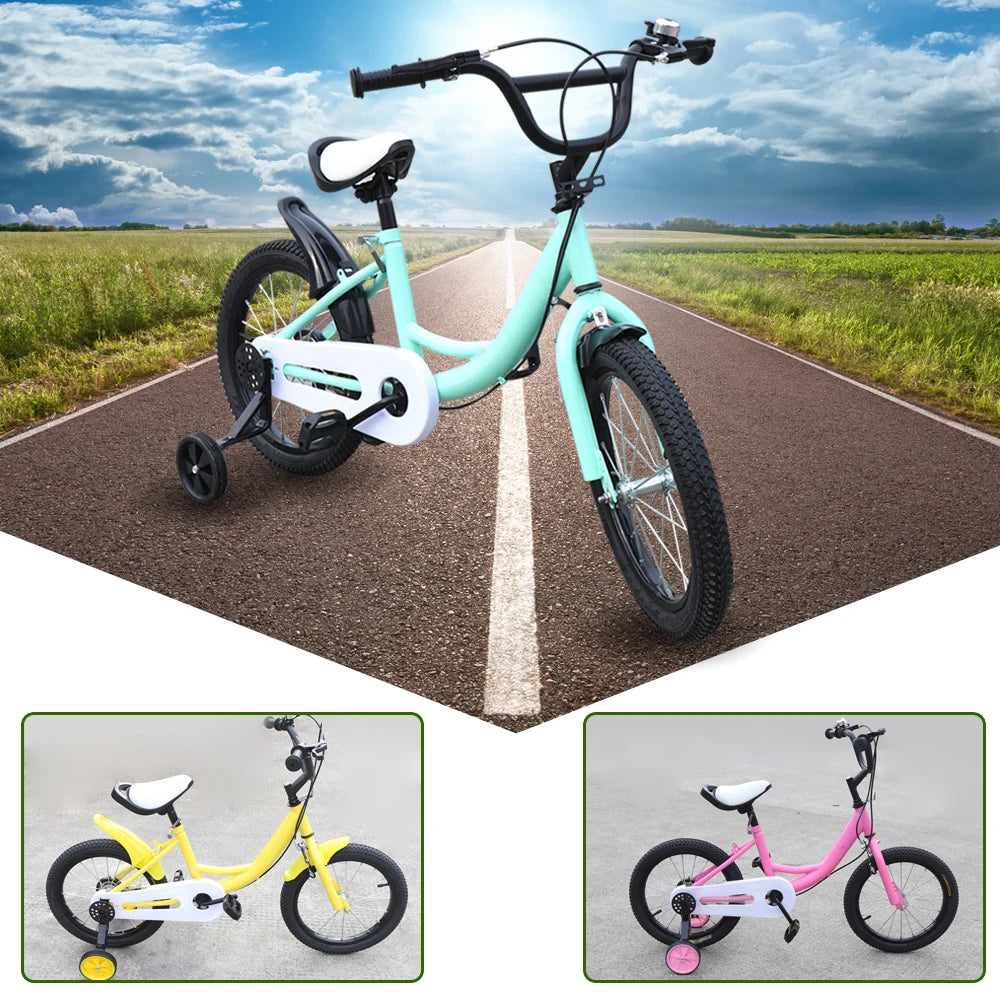 16-Zoll Kinderfahrrad für Jungen & Mädchen (5–8 Jahre) – Doppelbremssystem, Stützräder, erhältlich in Grün/Pink/Gelb