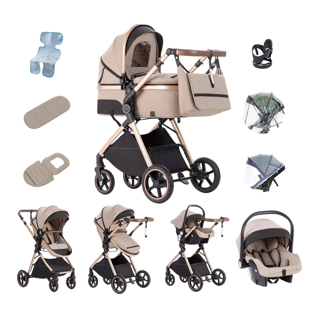Kinderwagen 3 in 1 – Einfach faltbarer,  mit Sicherheitssitz, EU-Standard, geeignet für Neugeborene.