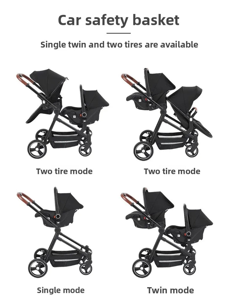 Leichter Zwillingskinderwagen – Faltbarer Doppelsitz-Kinderwagen, tragbarer und multifunktional
