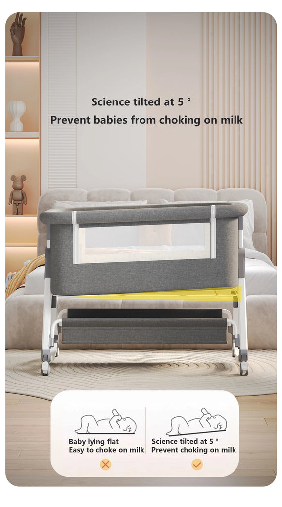 5-in-1 Babybett – Tragbares, faltbares Babybett mit verstellbarer Höhe, geräuschlosen Rollen, Wiegefunktion und Moskitonetz für Neugeborene.