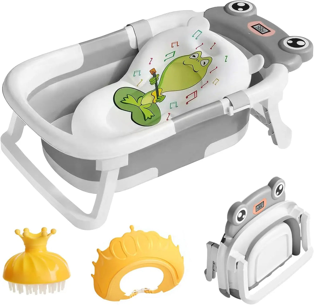 Faltbare Babybadewanne mit Badesitz, Thermometer, Duschkappe & Bürste – Für Neugeborene & Kleinkinder (0–36 Monate)