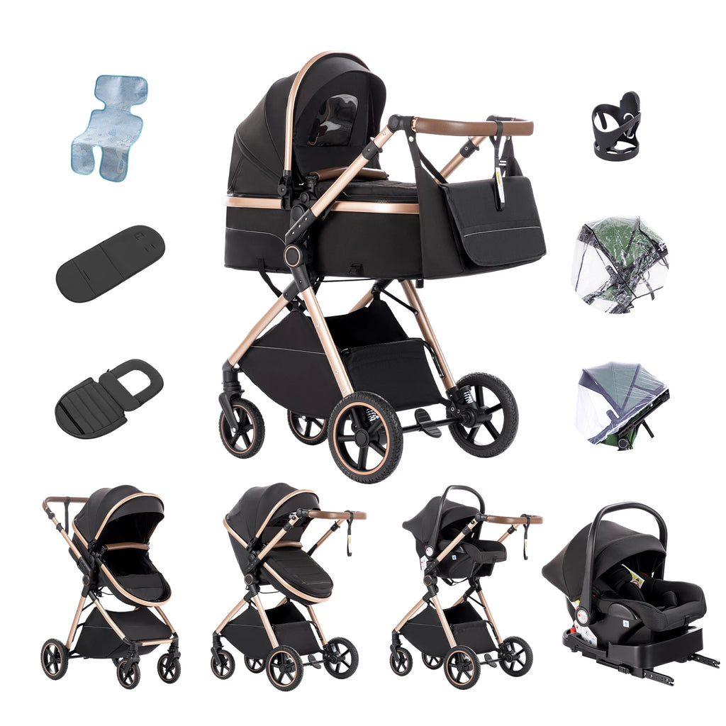 Kinderwagen 3 in 1 – Einfach faltbarer,  mit Sicherheitssitz, EU-Standard, geeignet für Neugeborene.