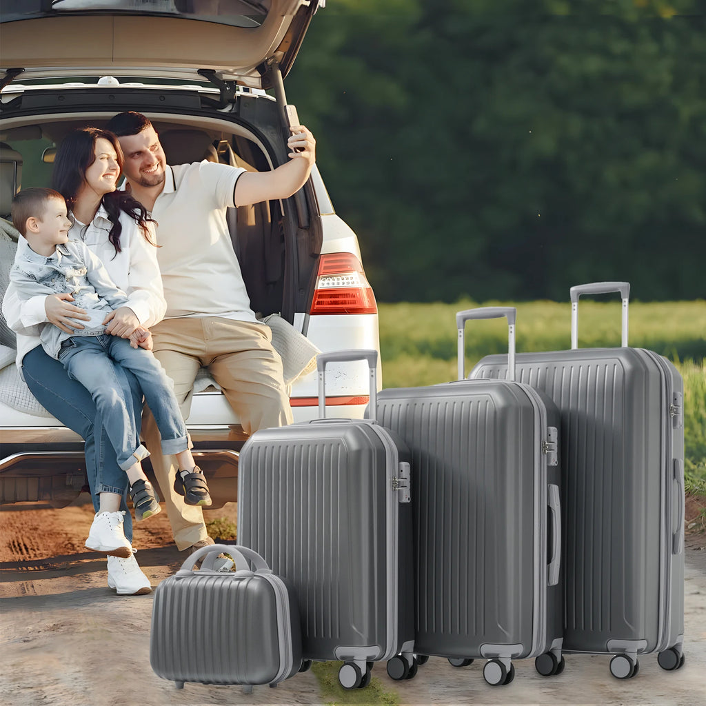 4-teiliges Kofferset – Hartschalen-Trolley aus ABS mit 360° drehbaren Rollen, TSA-Schloss & Teleskopgriff