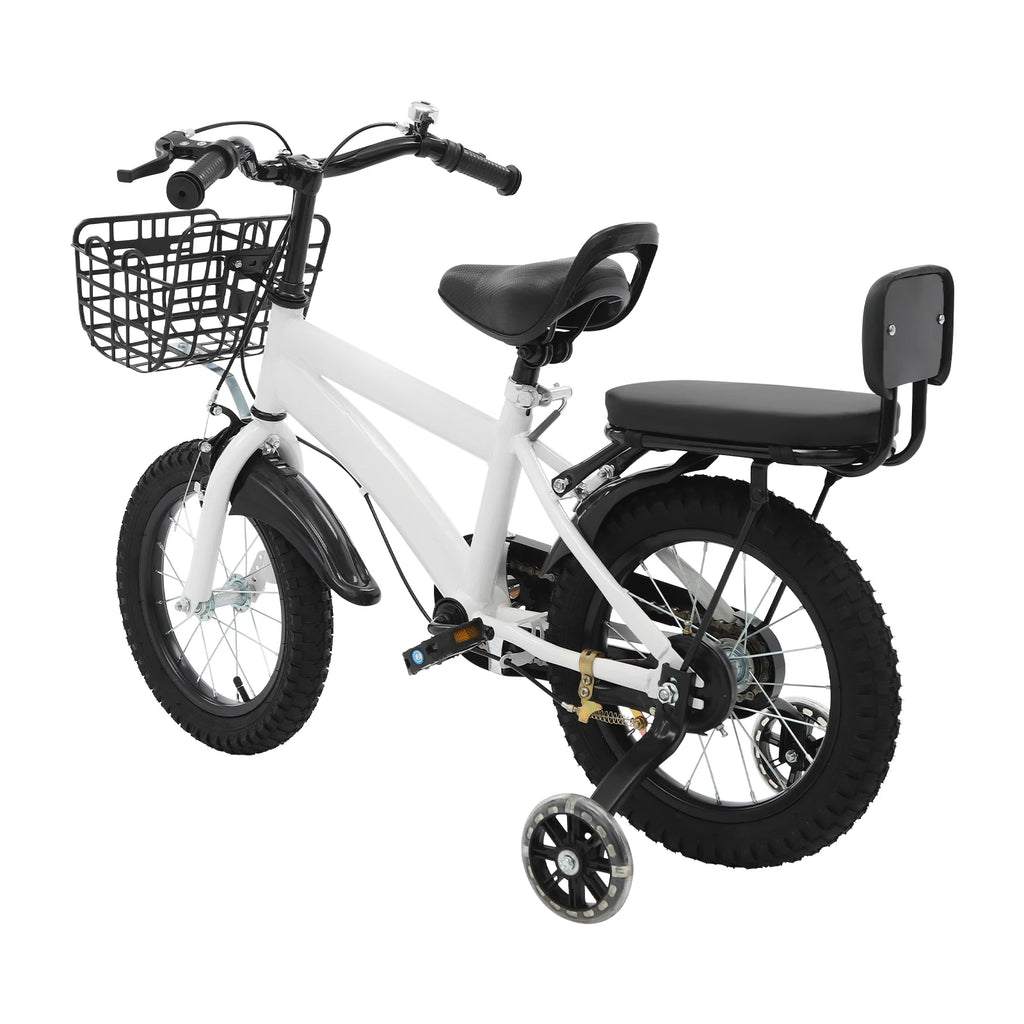 14 Zoll Kinderfahrrad – Verstellbares Fahrrad mit Stützrädern, Korb & Rücksitz, für Kinder 3–5 Jahre