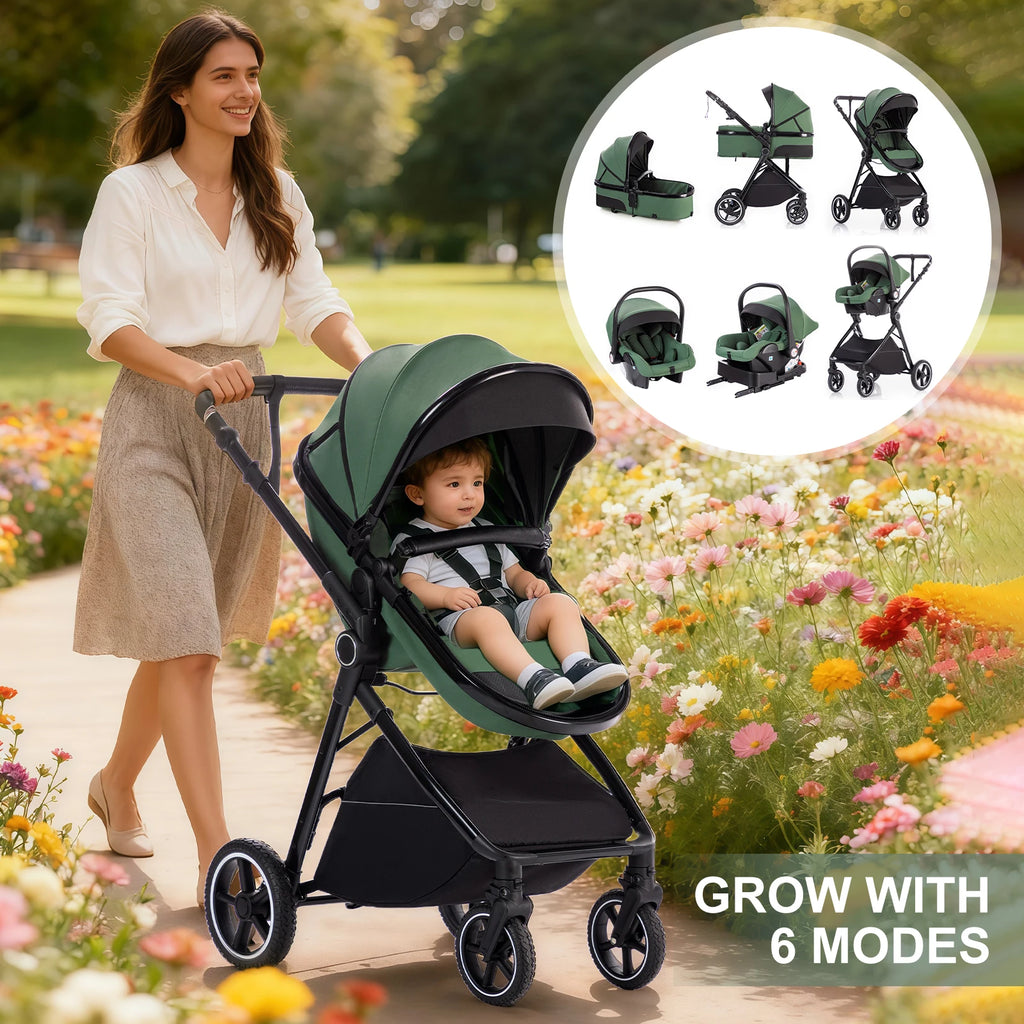 Kinderwagen 3 in 1 – Einfach faltbarer,  mit Sicherheitssitz, EU-Standard, geeignet für Neugeborene.