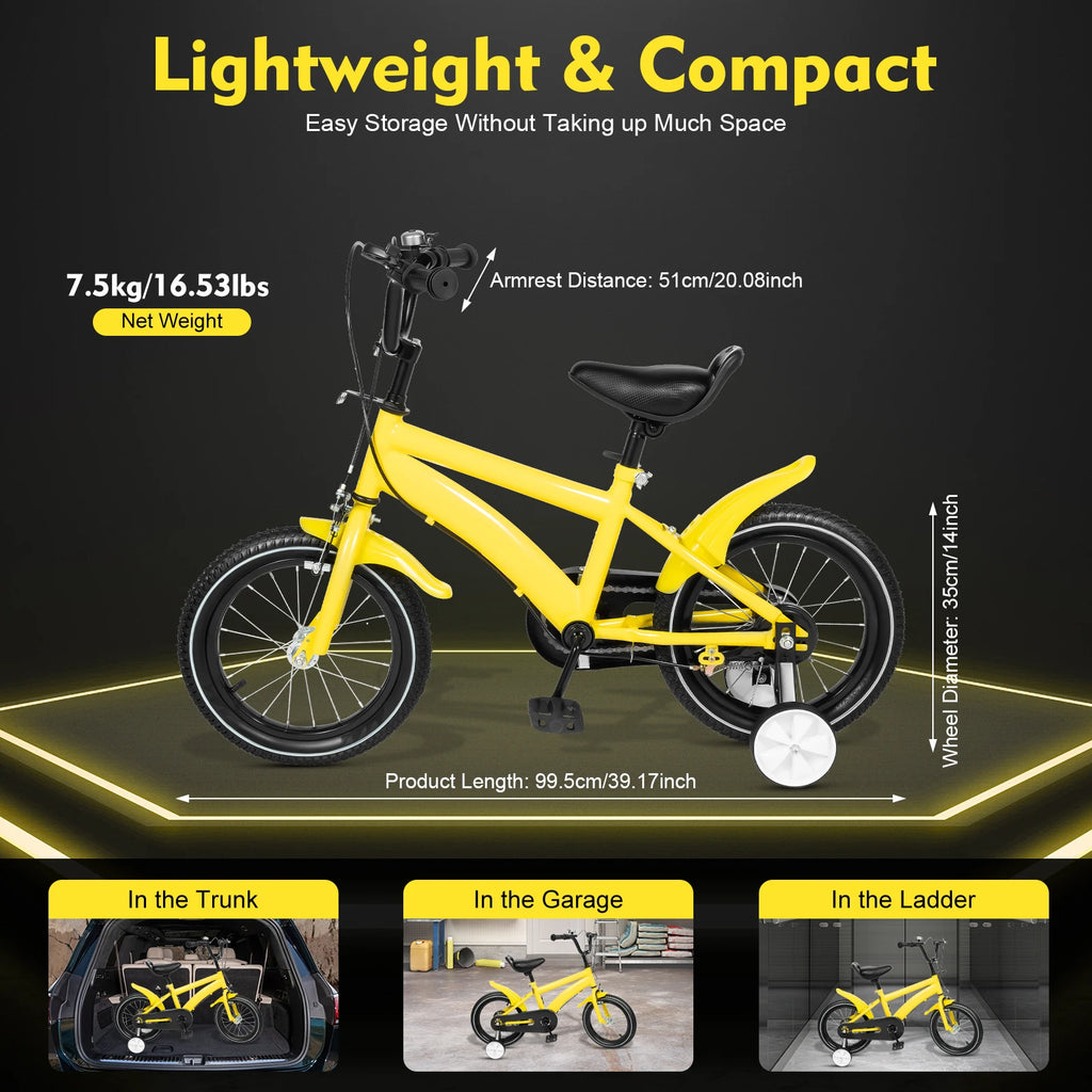 14-Zoll Kinderfahrrad mit Stützrädern – Verstellbarer Sattel, Doppelbremse, für Kinder von 2–4 Jahren