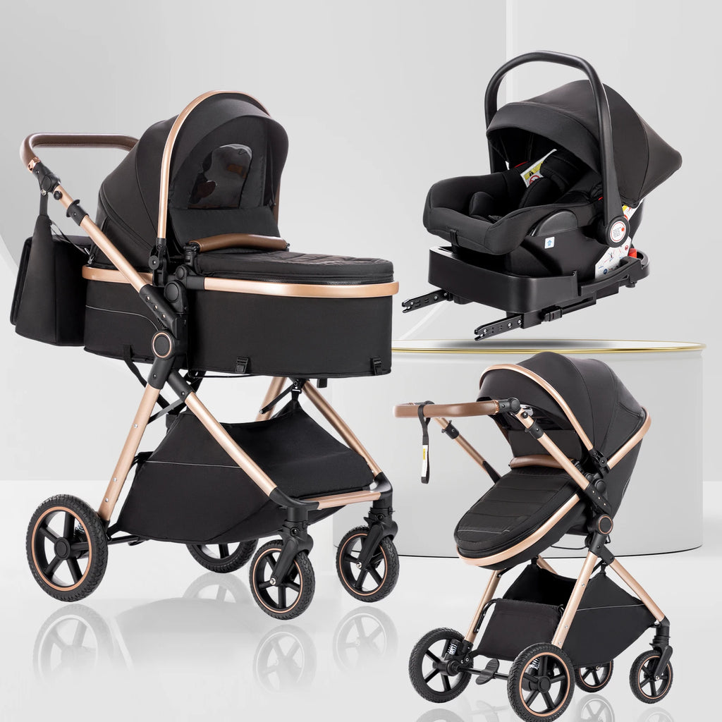 Kinderwagen 3 in 1 – Einfach faltbarer,  mit Sicherheitssitz, EU-Standard, geeignet für Neugeborene.