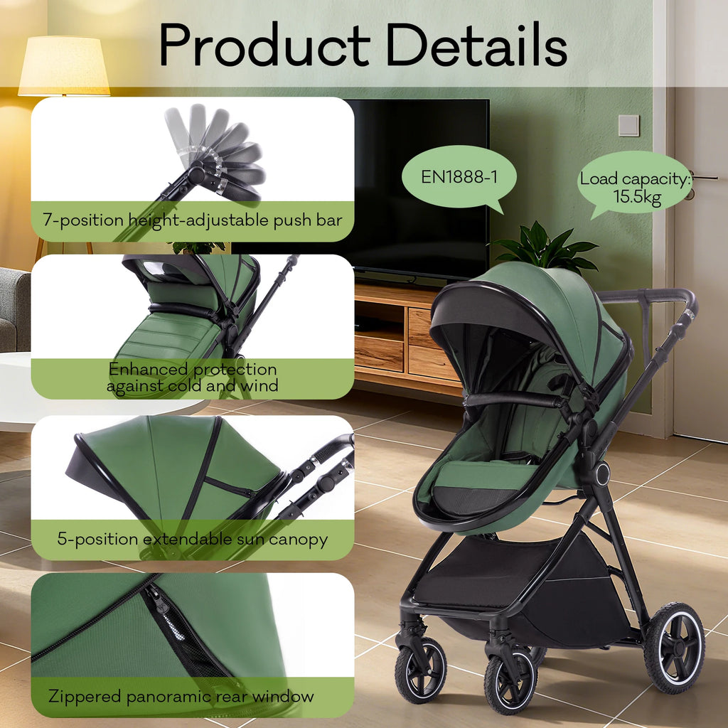 Kinderwagen 3 in 1 – Einfach faltbarer,  mit Sicherheitssitz, EU-Standard, geeignet für Neugeborene.