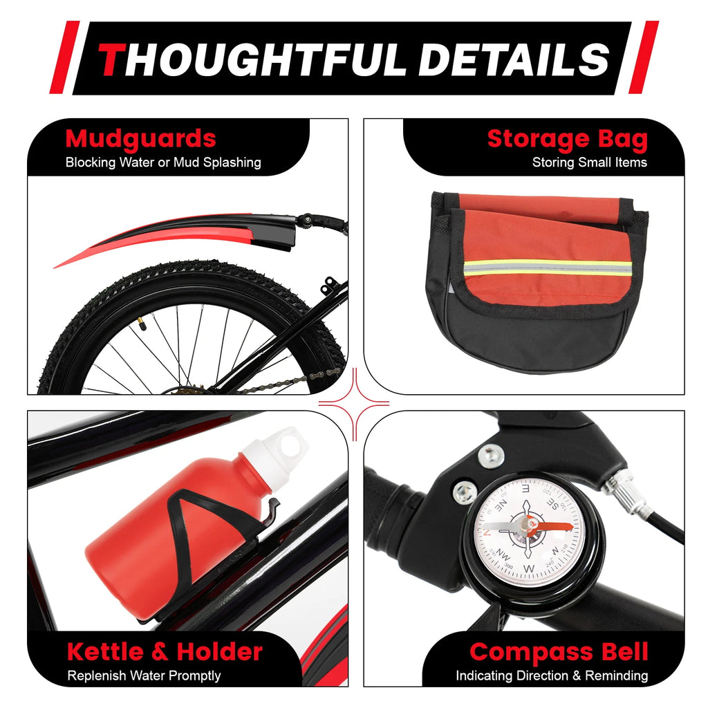 20" Kinder-Mountainbike – Unisex, mit Mehrgang-Schaltung, Doppel-V-Bremse und verstellbarem Sattel