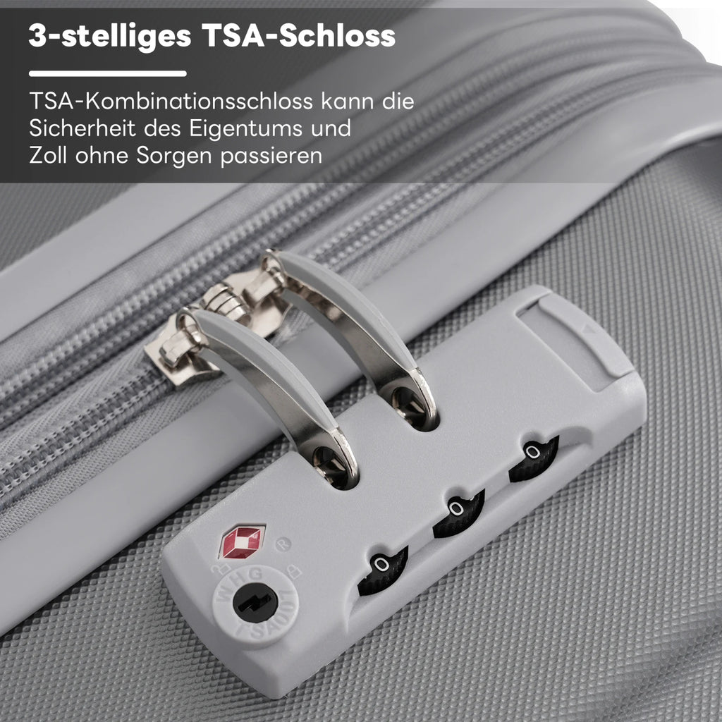 4-teiliges Kofferset – Hartschalen-Trolley aus ABS mit 360° drehbaren Rollen, TSA-Schloss & Teleskopgriff