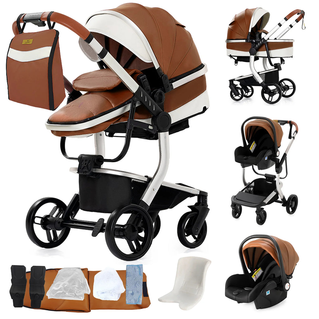 PU leder - Leichter 3-in-1 Kinderwagen – Babywagen mit PU-Rädern, faltbar & vielseitig nutzbar ab Geburt