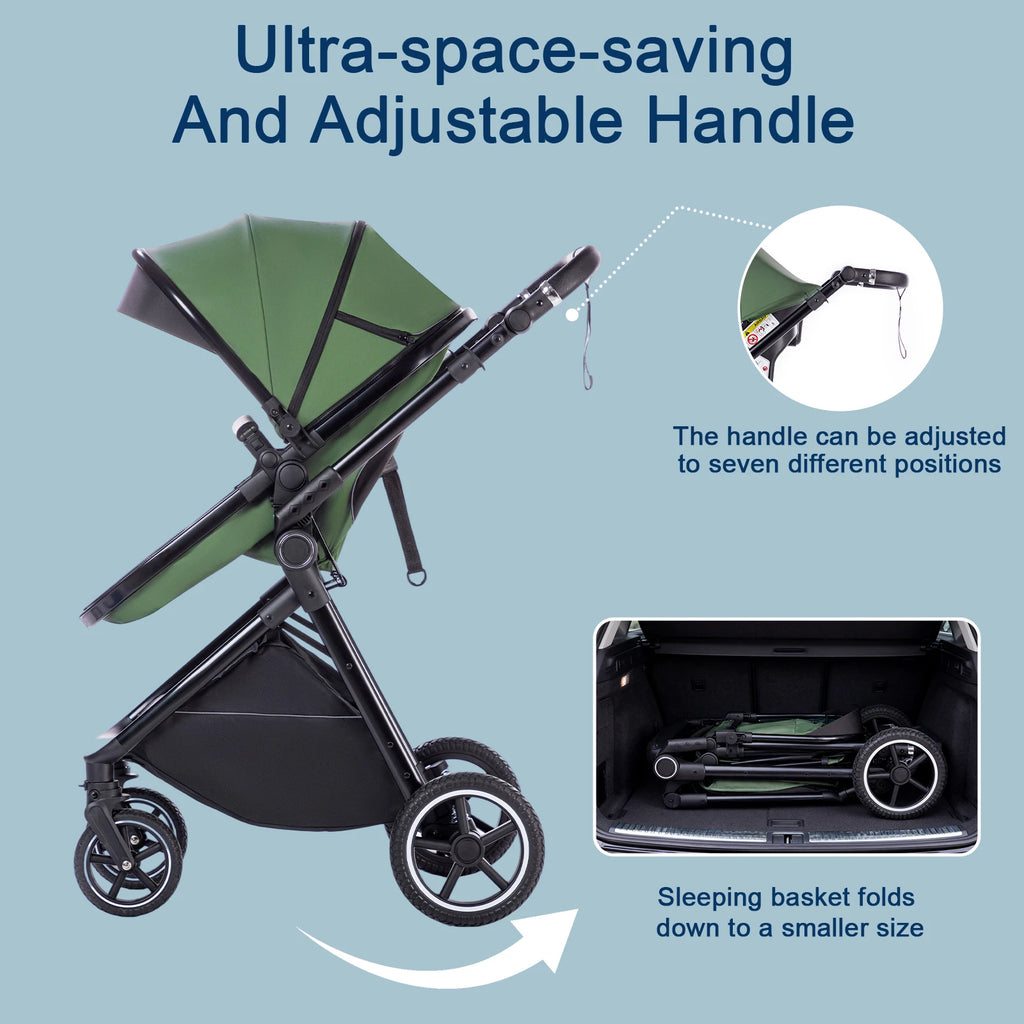 Kinderwagen 3 in 1 – Einfach faltbarer,  mit Sicherheitssitz, EU-Standard, geeignet für Neugeborene.