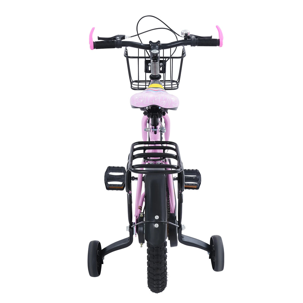 14 Zoll Kinderfahrrad mit verstellbarem Sitz, Stützrädern, Korb & Rücksitz, bis 50 kg belastbar, für Kinder 3–5 Jahre