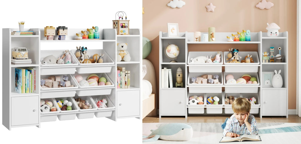 Kinderregal mit Spielzeugboxen – 8 Aufbewahrungsboxen & 9 Fächer