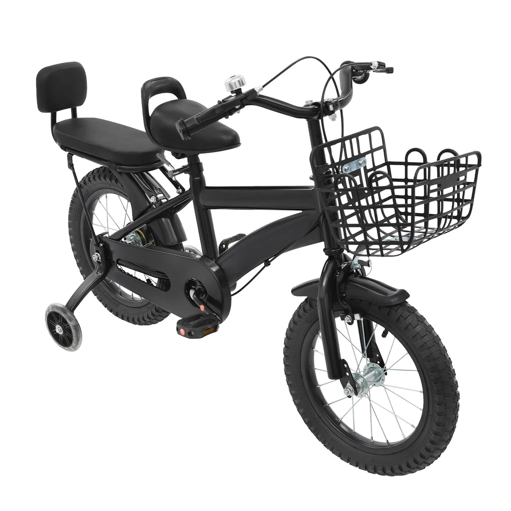14 Zoll Kinderfahrrad – Verstellbares Fahrrad mit Stützrädern, Korb & Rücksitz, für Kinder 3–5 Jahre
