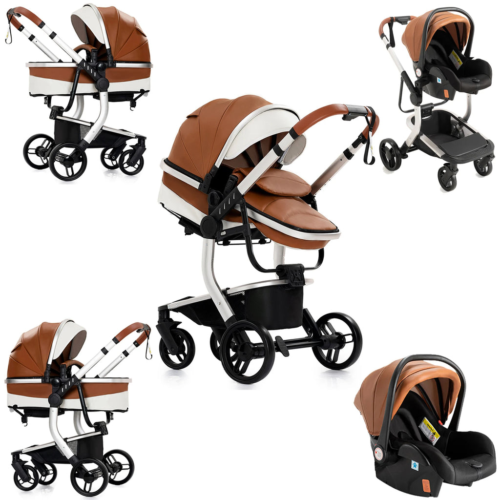 PU leder - Leichter 3-in-1 Kinderwagen – Babywagen mit PU-Rädern, faltbar & vielseitig nutzbar ab Geburt