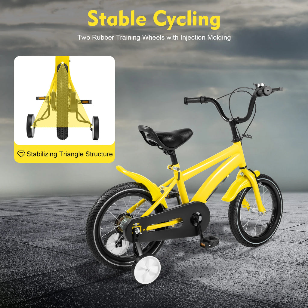 14-Zoll Kinderfahrrad mit Stützrädern – Verstellbarer Sattel, Doppelbremse, für Kinder von 2–4 Jahren