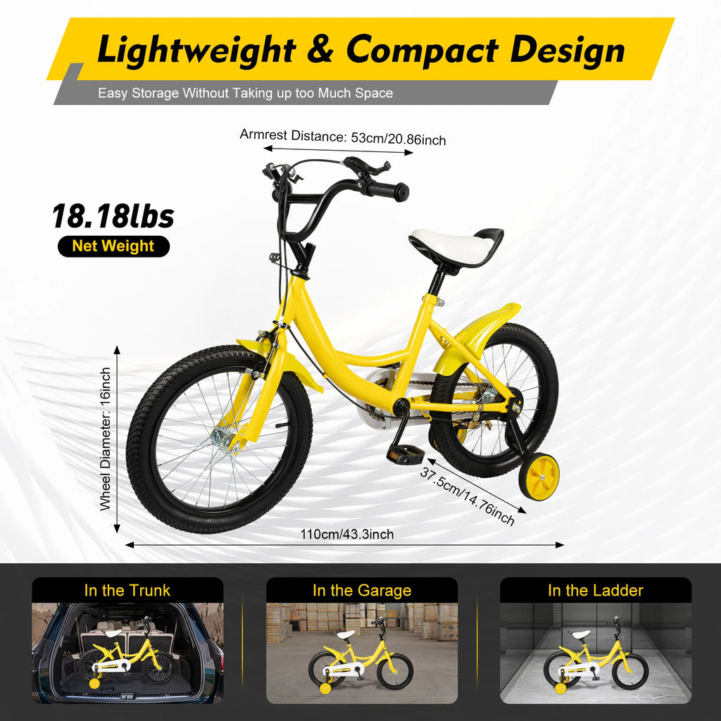 16-Zoll Kinderfahrrad für Jungen & Mädchen (5–8 Jahre) – Doppelbremssystem, Stützräder, erhältlich in Grün/Pink/Gelb