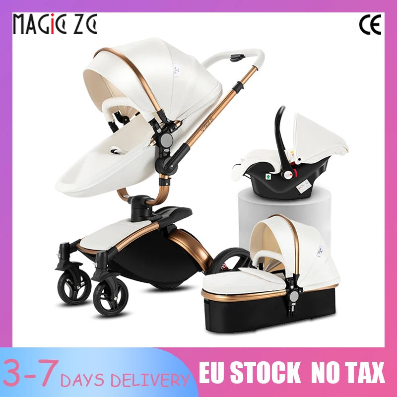Pu Leder Kinderwagen 3 in 1 leichte hohe Landschaft Babyauto mit Autos itz für Baby Neugeborene Aluminium rahmen Kinderwagen