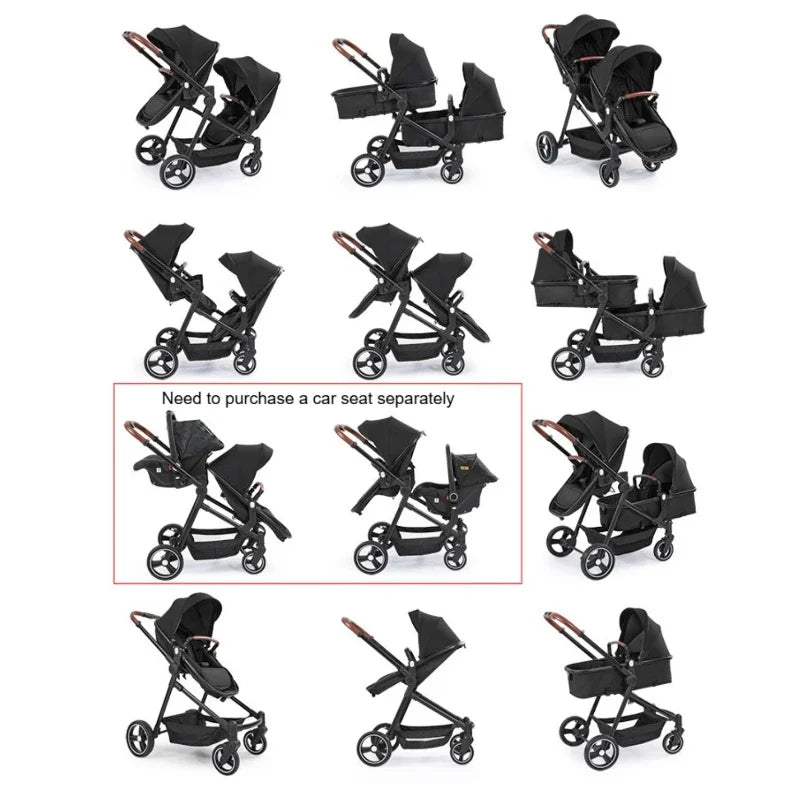 Leichter Zwillingskinderwagen – Faltbarer Doppelsitz-Kinderwagen, tragbarer und multifunktional