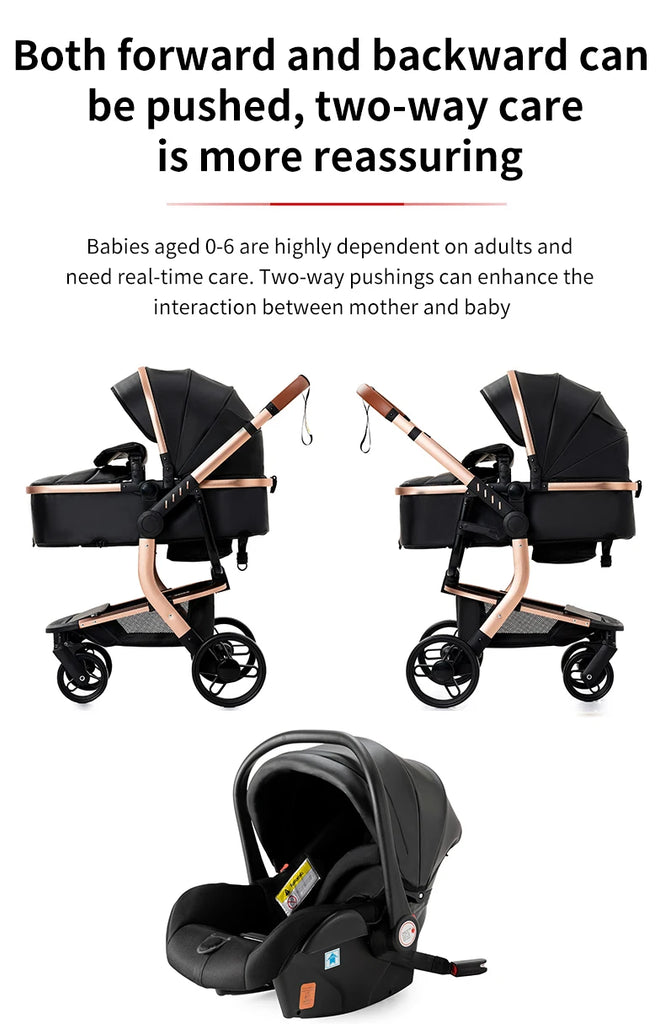 PU leder - Leichter 3-in-1 Kinderwagen – Babywagen mit PU-Rädern, faltbar & vielseitig nutzbar ab Geburt