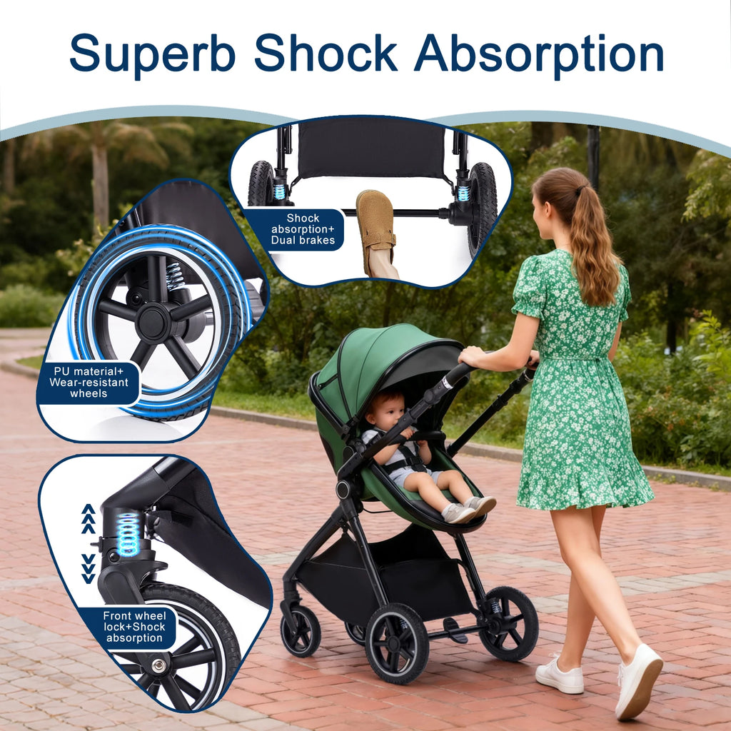 Kinderwagen 3 in 1 – Einfach faltbarer,  mit Sicherheitssitz, EU-Standard, geeignet für Neugeborene.