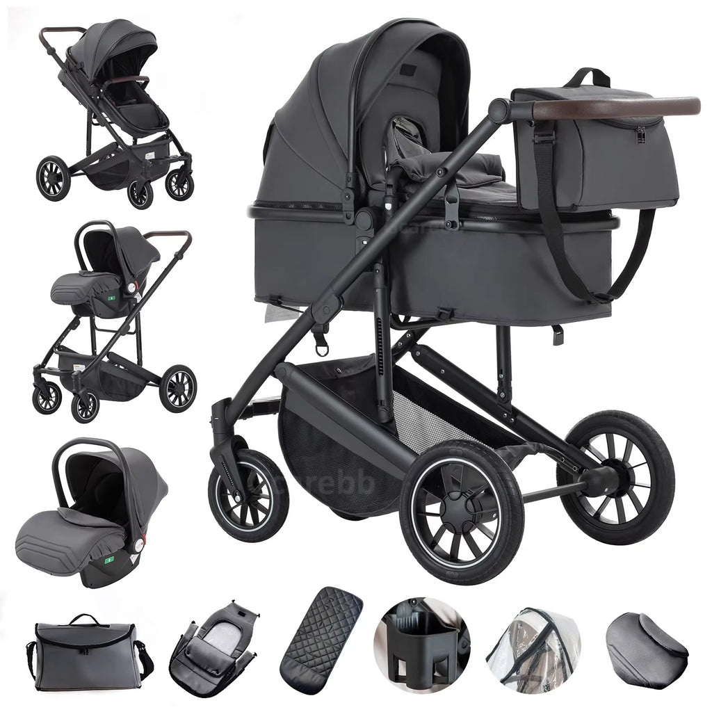 3-in-1 Kinderwagen –  mit Hochlandschafts-Design, Aluminiumrahmen und Faltfunktion für Neugeborene